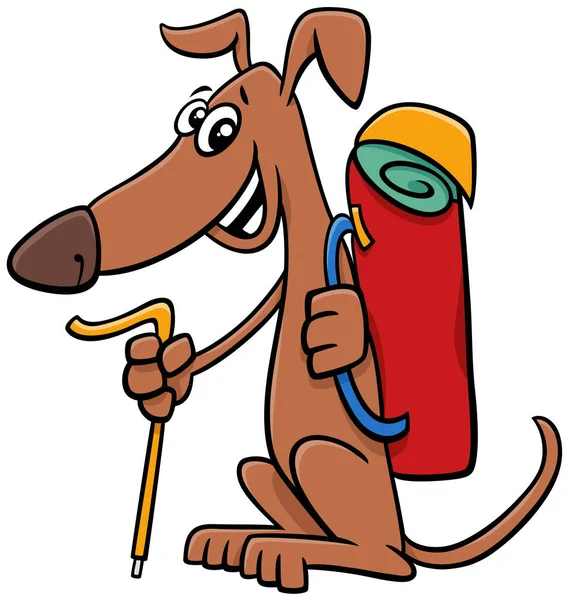 Cartoon Illustration Funny Hiker Dog Animal Character Backpack — Stock vektor