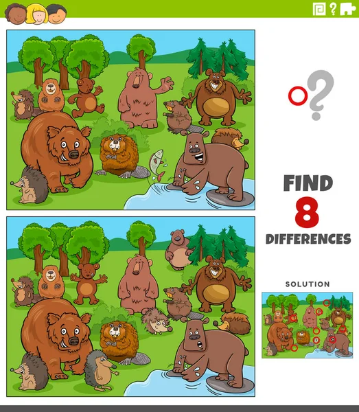 Cartoon Illustration Finding Differences Pictures Educational Game Funny Wild Animal — Stockový vektor