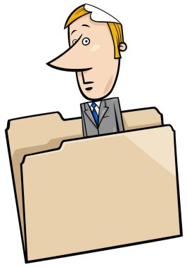 Concept cartoon illustration of paper businessman comic character in a folder