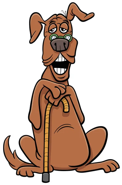 Cartoon Illustration Funny Senior Dog Animal Character Cane — Image vectorielle