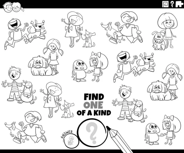 Black White Cartoon Illustration Find One Kind Picture Educational Game — Archivo Imágenes Vectoriales