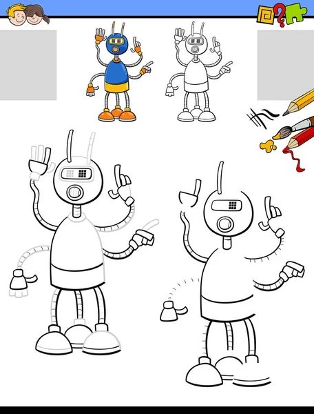 有趣的机器人人物为儿童绘画和着色教育活动的卡通插图 — 图库矢量图片