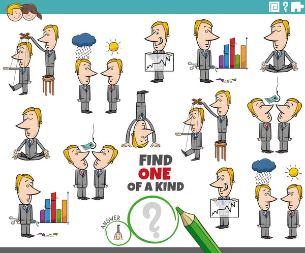 Cartoon Illustration Find One Kind Picture Educational Task Comic Businessman — Stock Vector
