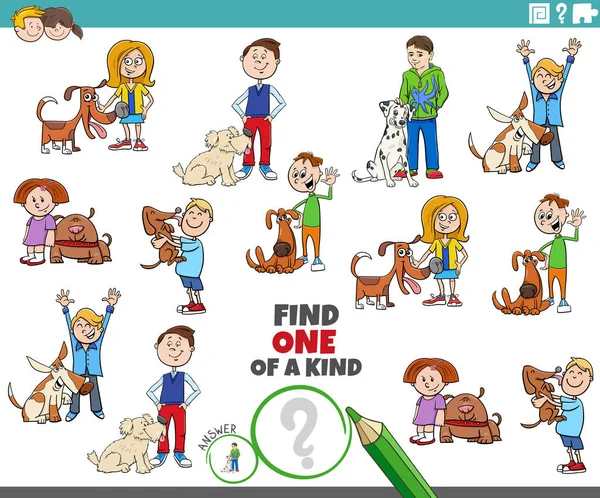 Cartoon Illustration Find One Kind Picture Educational Task Children Dogs — 스톡 벡터