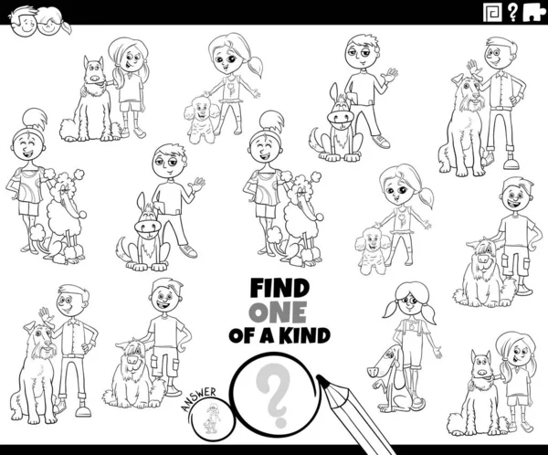 Black White Cartoon Illustration Find One Kind Picture Educational Game — 스톡 벡터