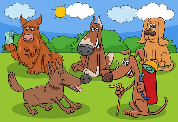 Cartoon Illustration Funny Dogs Comic Animal Characters Group Meadow — Image vectorielle