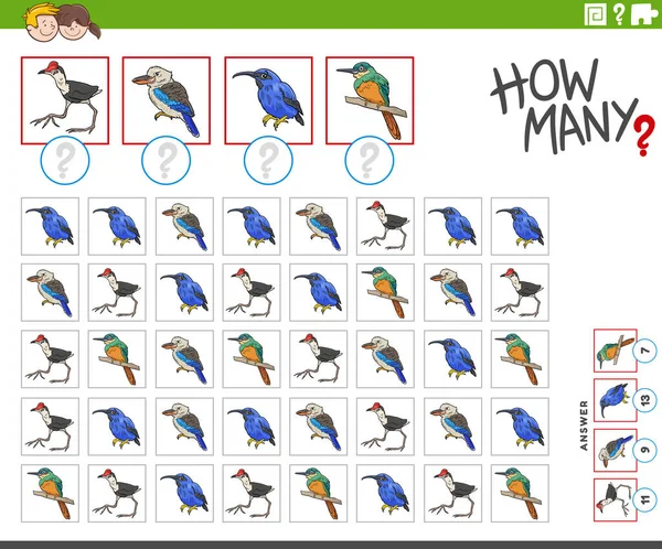 Illustration Educational Counting Game Cartoon Birds Animal Characters — Wektor stockowy