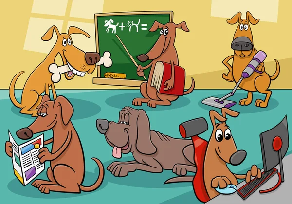 Cartoon Illustration Funny Dogs Comic Animal Characters Group — стоковый вектор