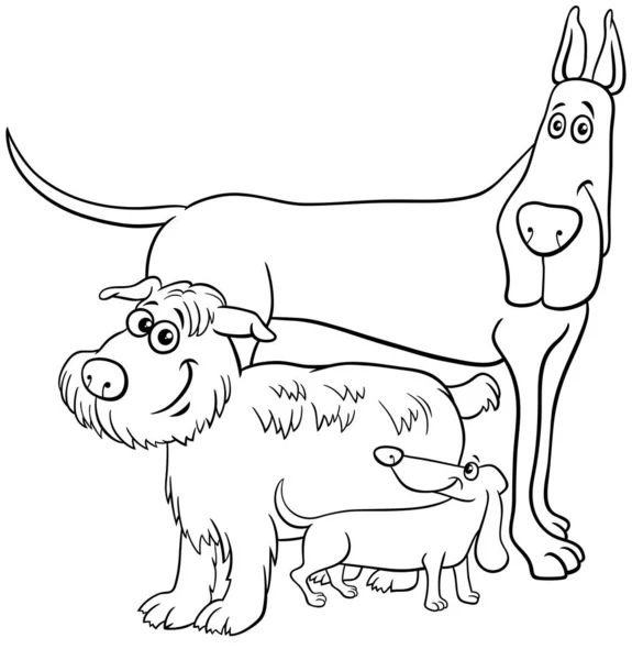 Black White Cartoon Illustration Three Different Dogs Animal Characters Coloring — Stockvektor