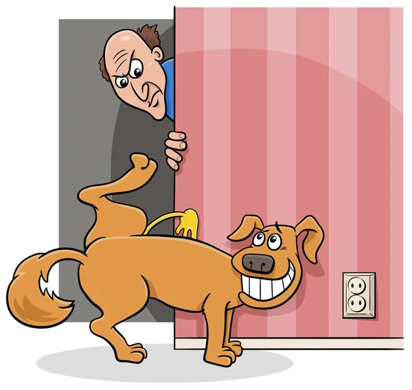 Cartoon Illustration Naughty Dog Animal Character Peeing Wall Home His — Stockvector