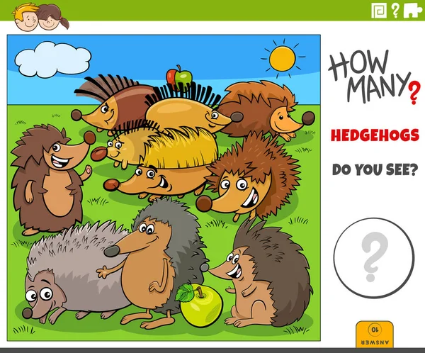 Illustration Educational Counting Task Children Cartoon Hedgehogs Animal Characters Group — Wektor stockowy