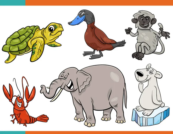 Desenhos Animados Ilustração Animais Engraçados Conjunto Personagens Cômicos — Vetor de Stock