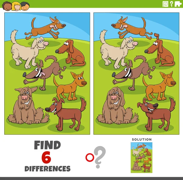 Cartoon Illustration Finding Differences Pictures Educational Task Dogs Animal Characters — Archivo Imágenes Vectoriales