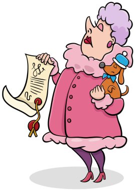 Cartoon illustration of pet owner woman with her dog and dog show diploma