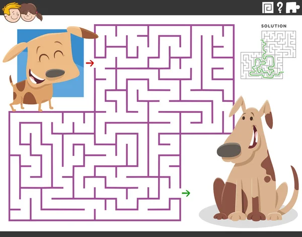 Cartoon Illustration Educational Maze Puzzle Children Adult Dog Little Puppy — Stock vektor