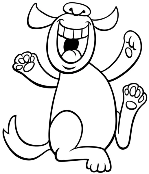 Dibujos Animados Blanco Negro Ilustración Happy Dog Animal Personaje Página — Vector de stock