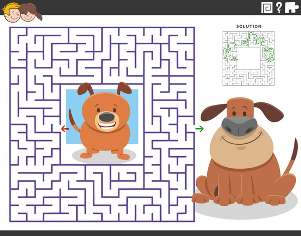 Cartoon Illustration Educational Maze Puzzle Children Adult Dog Little Puppy — Stockový vektor