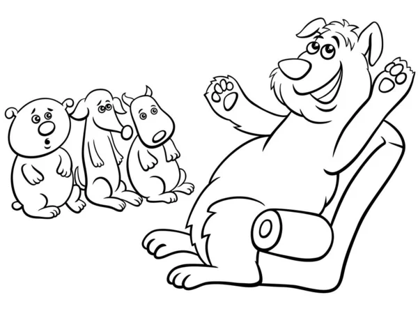 Black White Cartoon Illustration Funny Dog Animal Character Telling Story — Stockvektor