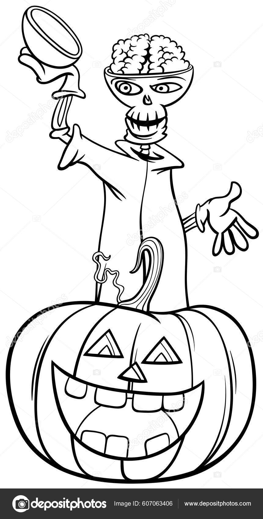 Desenho de vampiro de desenho animado com abóbora de halloween para colorir