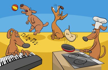 Komik köpeklerin çizgi film çizimi, komik hayvan karakterleri grubu
