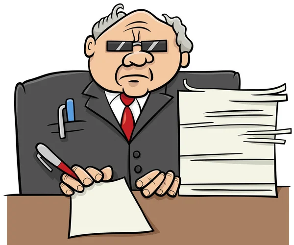 Γελοιογραφία Απεικόνιση Του Αφεντικού Επιχειρηματίας Επίσημο Χαρακτήρα Στο Γραφείο — Διανυσματικό Αρχείο