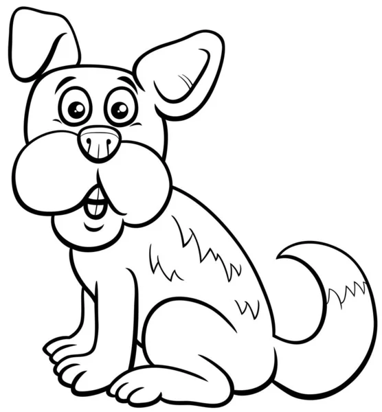 Black White Cartoon Illustration Surprised Dog Comic Animal Character Coloring — Stock Vector