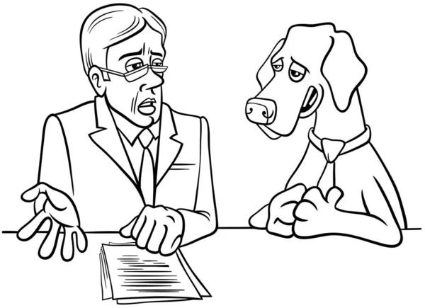 Черно Белая Карикатура Собаку Дающую Интервью — стоковый вектор
