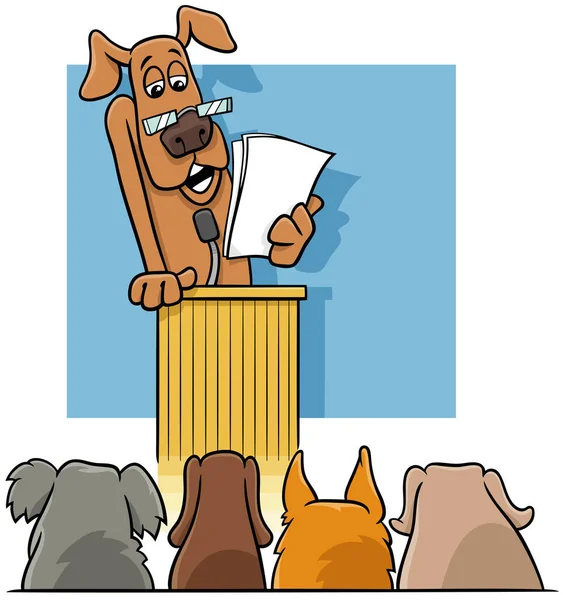 Cartoon Illustration Dog Giving Speech Rostrum — Stock Vector