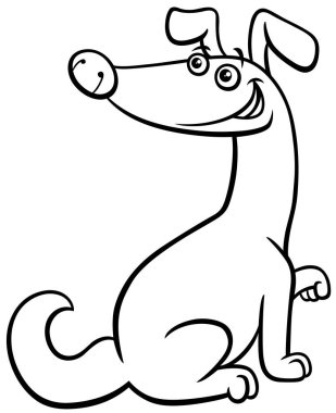 Black and white cartoon illustration of funny dog comic animal character coloring page