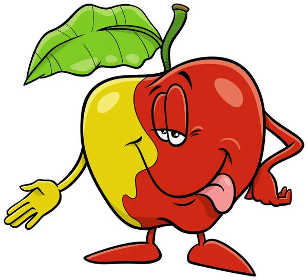 Tecknad Illustration Roliga Äpple Frukt Komisk Karaktär — Stock vektor