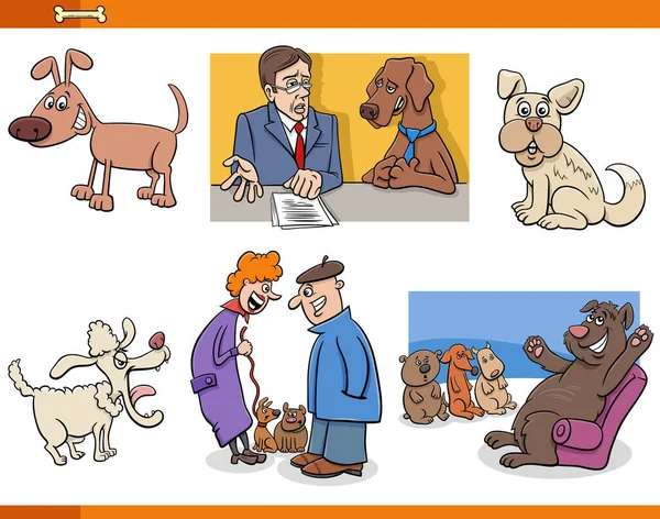 面白い犬漫画のイラスト漫画のキャラクターセット — ストックベクタ