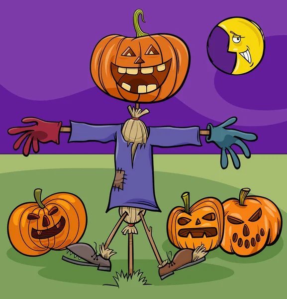 Dibujos Animados Ilustración Espantapájaros Divertido Calabazas Halloween Gráficos vectoriales