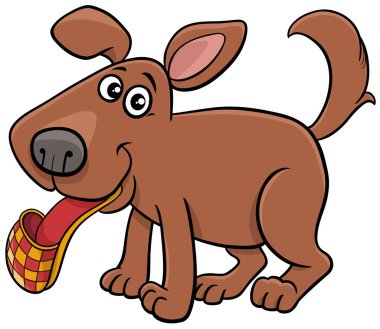 Komik kahverengi köpek çizgi roman çizimi terlikli hayvan karakteri