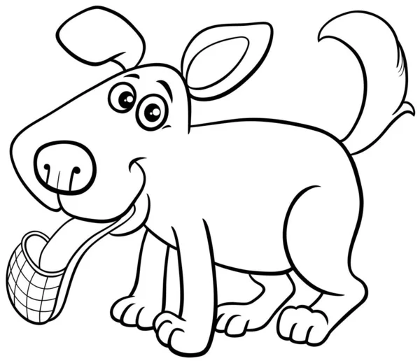 Czarno Biała Kreskówka Ilustracja Zabawny Pies Komiks Zwierzę Charakter Pantofelkiem — Wektor stockowy