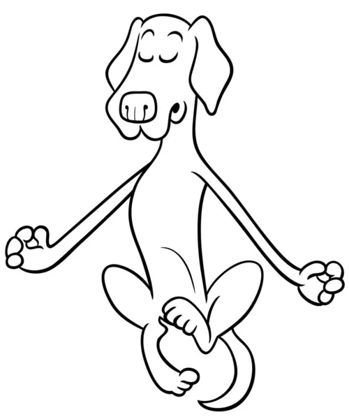 Ασπρόμαυρη Εικονογράφηση Κινουμένων Σχεδίων Του Διαλογισμού Και Αιώρηση Σκυλί Ζώο — Διανυσματικό Αρχείο