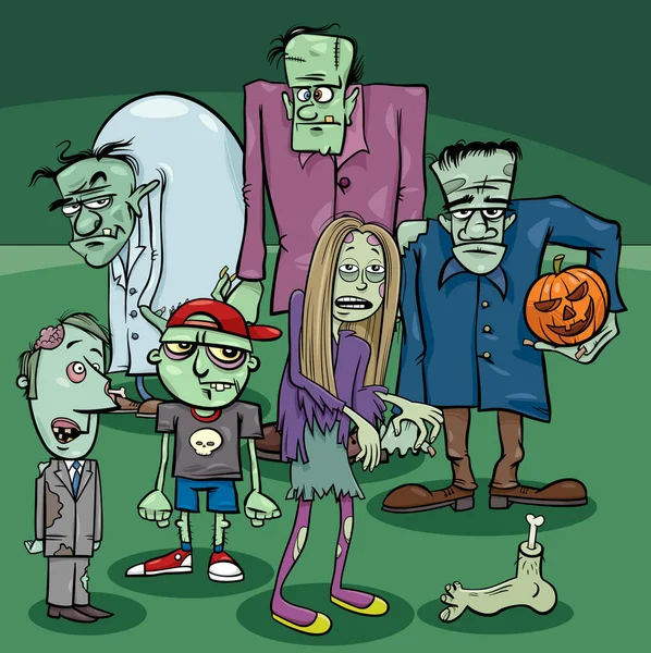 Ilustrasi Kartun Dari Kelompok Zombie Pada Saat Halloween - Stok Vektor