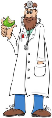 Elma yiyen komik doktor karakterlerinin çizgi film çizimi