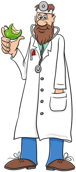 Illustration Dessins Animés Personnages Drôles Médecins Mangeant Pomme — Image vectorielle