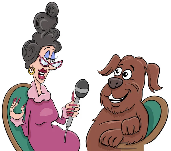 Cartoon Illustration Dog Giving Interview Journalist — Stockový vektor