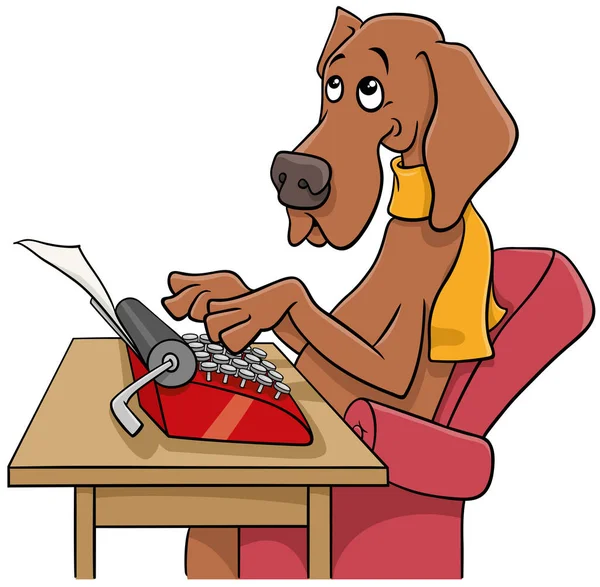 タイプライターと作家や詩人の犬の漫画のイラスト — ストックベクタ