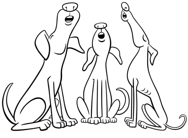 Dibujos Animados Blanco Negro Ilustración Tres Perros Personajes Animales Aullando — Vector de stock