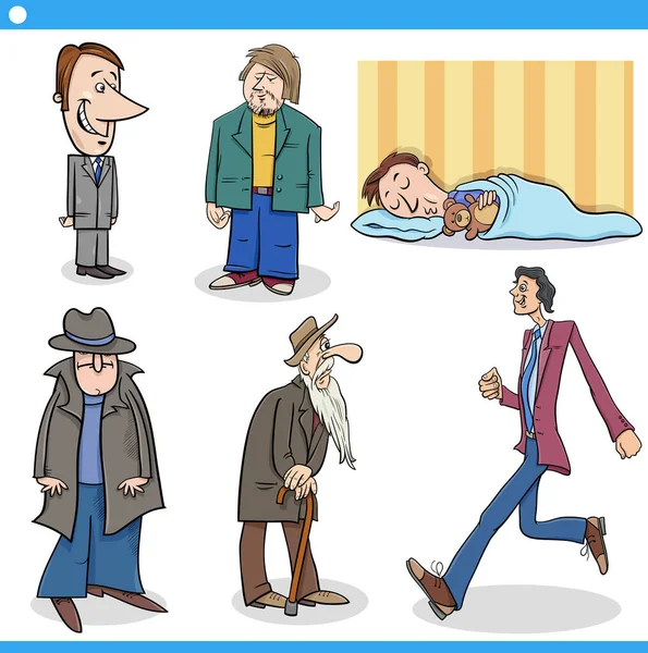 Dibujos Animados Ilustración Los Hombres Divertidos Personajes Cómicos Conjunto — Vector de stock