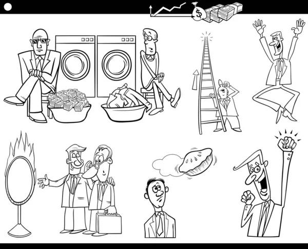Černobílé Cartoon Ilustrace Podnikatelských Konceptů Komiksy Lidí Podnikatelů Postavy Set — Stockový vektor