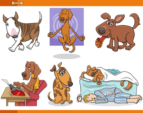 Cartoon Illustration Funny Dogs Puppies Comic Animal Characters Set — Stockvector