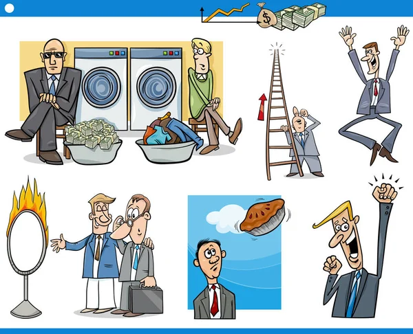 与喜剧演员和商人合集的商业概念卡通插图 — 图库矢量图片