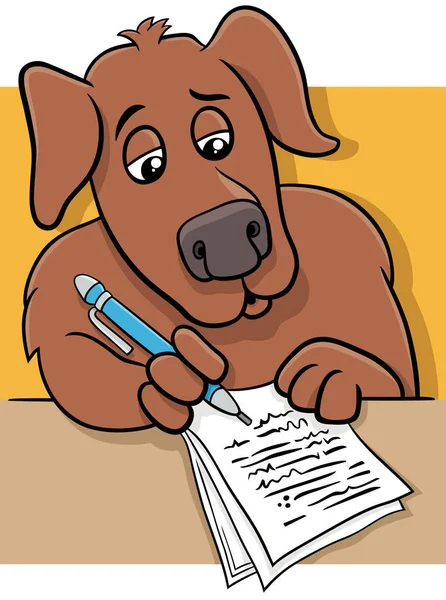 Tecknad Illustration Författaren Eller Poeten Hund Skriver Papper — Stock vektor