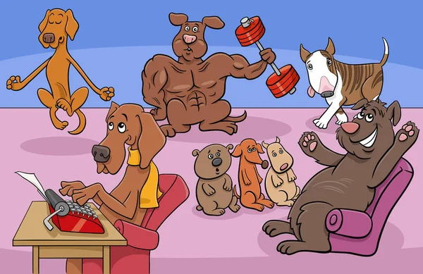 Illustration Dessins Animés Chiens Drôles Bande Dessinée Groupe Personnages — Image vectorielle