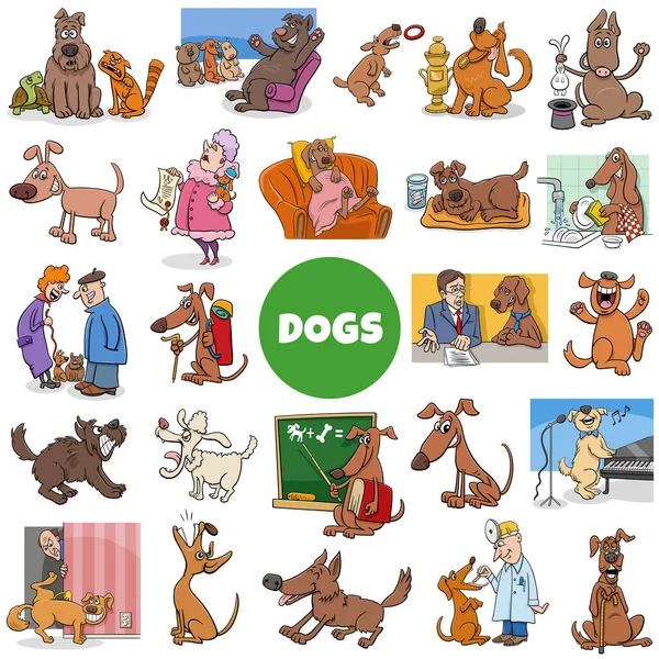 Illustrazione Cartone Animato Cani Cuccioli Animali Compagnia Personaggi Comici Grande — Vettoriale Stock