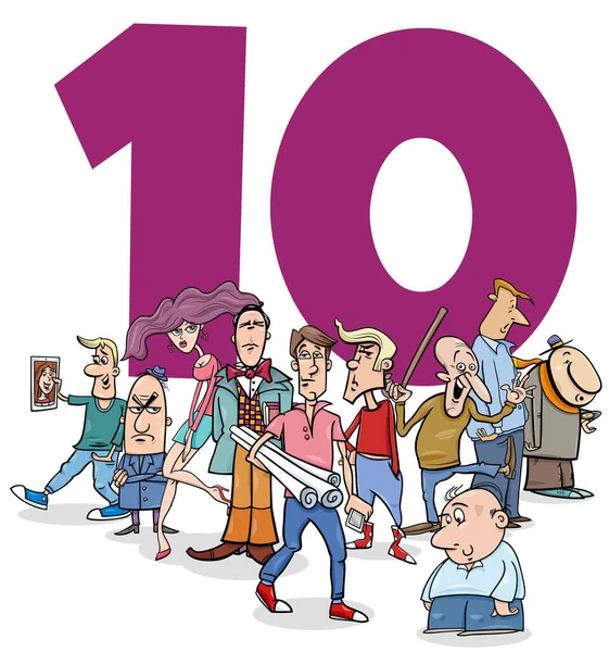 面白い人のキャラクターグループで10番の漫画のイラスト — ストックベクタ