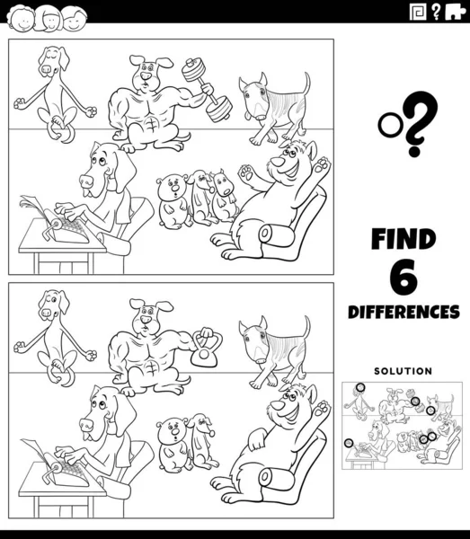 Black White Cartoon Illustration Finding Differences Pictures Educational Game Comic — Vetor de Stock